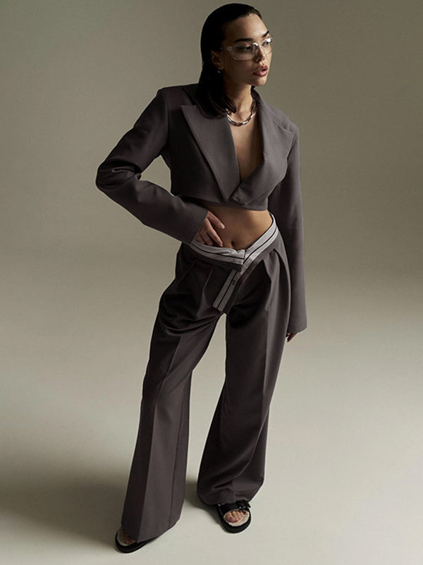 Urban High Waist Weites Bein Gestreifte Plisseehose Einfarbig 