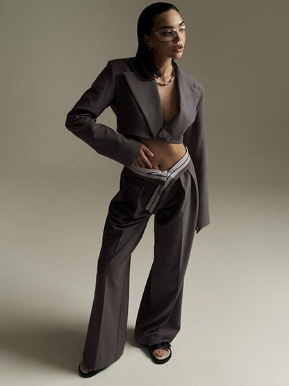 Urban High Waist Weites Bein Gestreifte Plisseehose Einfarbig 