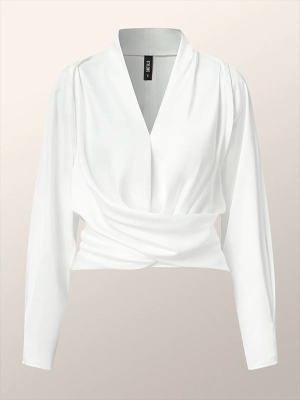 Langarm Einfarbig Reißverschluss V-Ausschnitt Blusen &amp; Hemden Tops 