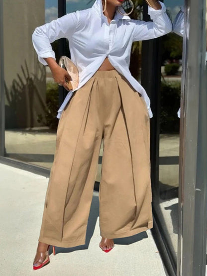 Loose Wide Leg Elasticity Solid Color Casual Pants Bottoms Trousers