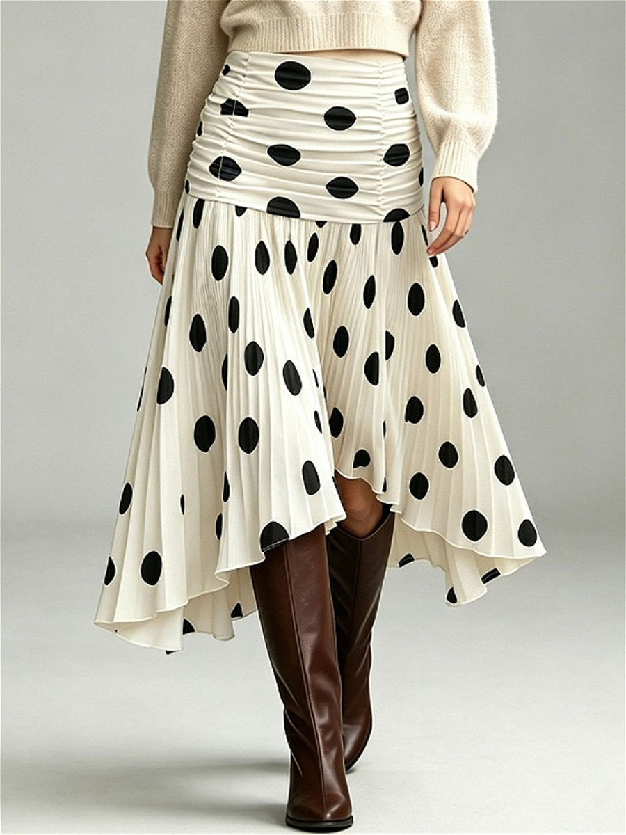Zipper Polka-Dot Irregular clipping A-line Skirts Bottoms