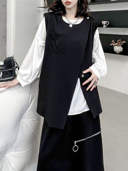 Débardeur ample sans manches à col rond et fermeture éclair asymétrique 