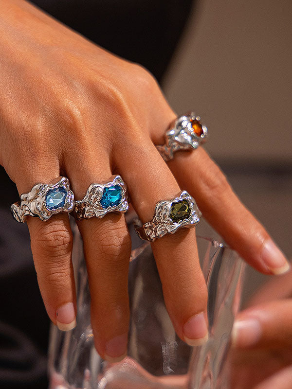 Geometric Rhine Stones Rings Accessories SILVER One_size