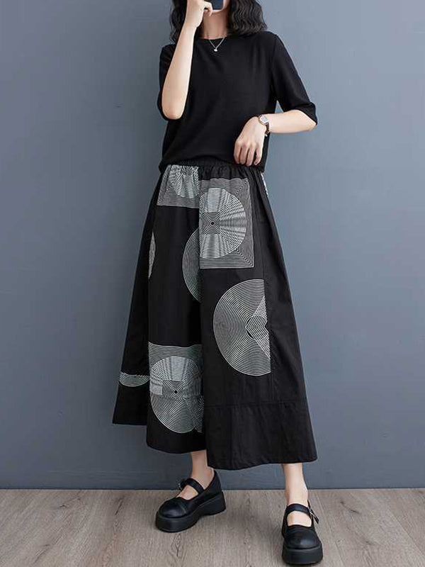 Pantalon court taille haute ample et élastique imprimé 