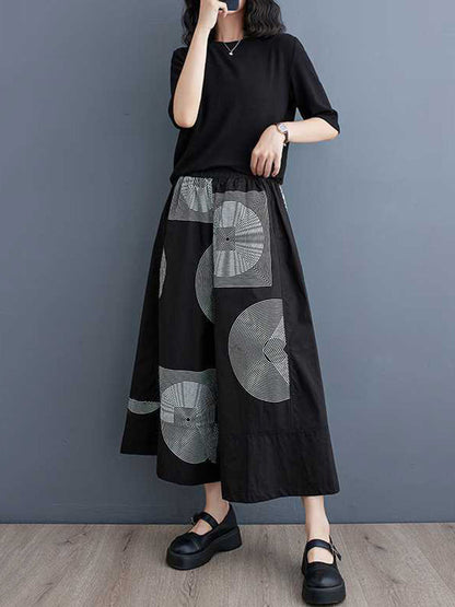 Pantalon court taille haute ample et élastique imprimé 