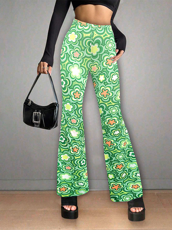 Pantalon évasé taille haute ample à imprimé floral 