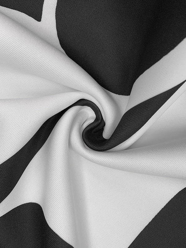 A-Line Long Sleeves Polka-Dot Split-Joint Mock Neck Mini Dresses