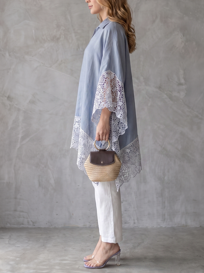 Zipper Split-Joint Solid Color Loose Half Sleeves Lapel Blouses&shirts Tops