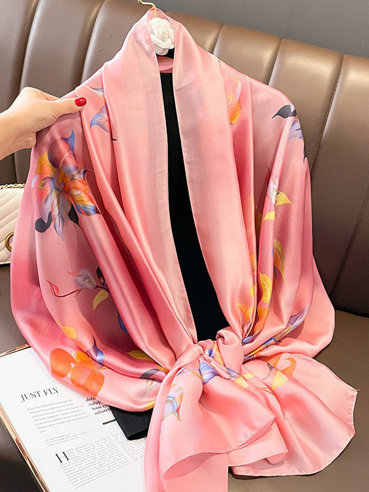 Flower Print Contrast Color Shawl&Scarf