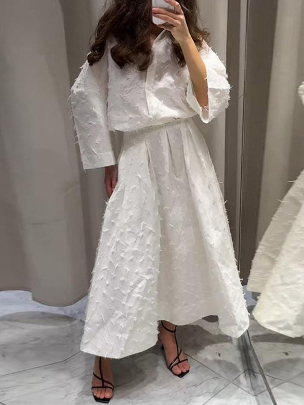 A-Line High Waisted Elasticity Pleated Solid Color Split-Joint Skirts