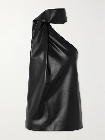 Sleeveless Asymmetric Solid Color High Neck Vest Top