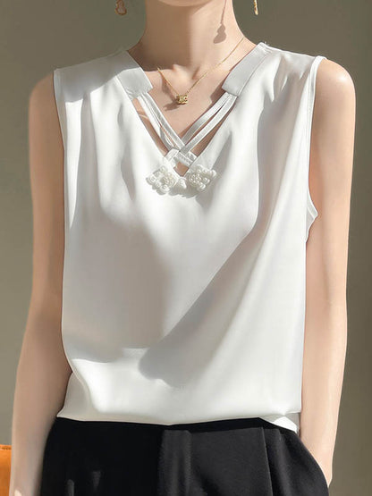 Loose Plus Size Solid Color V-Neck Vest Top