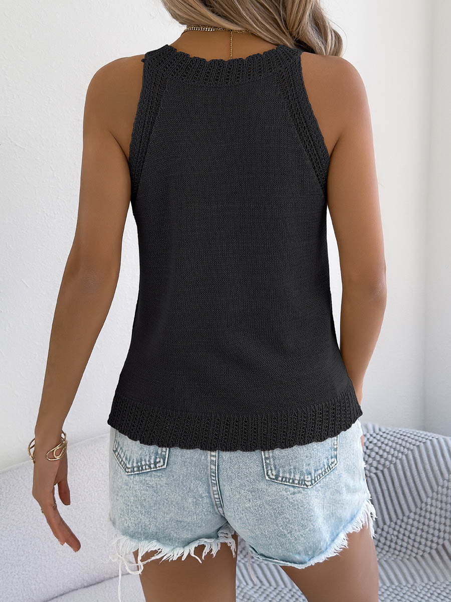 Skinny Sleeveless Hollow Solid Color Halter-Neck Tank Top