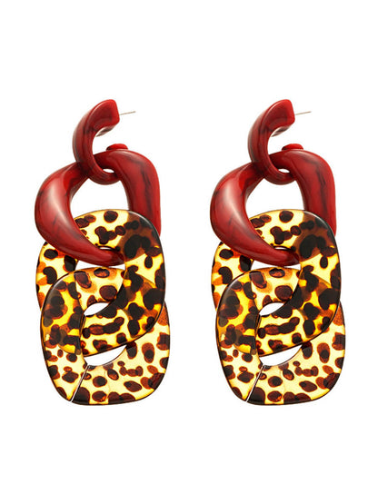 Contrast Color Geometric Leopard Drop Earrings