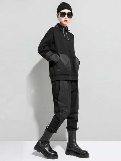 Casual Long Sleeves Loose Solid Color Zipper High-Neck Sweatshirt Tops