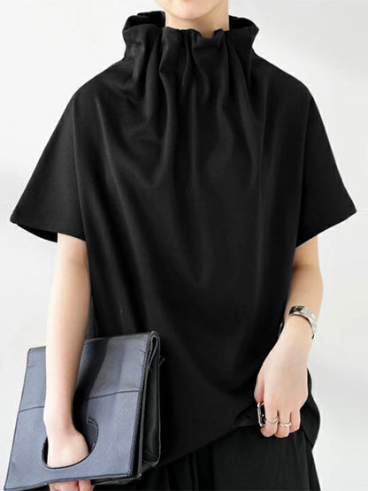 Loose Short Sleeves Solid Color Stand Collar T-Shirts Tops