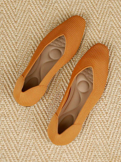 Solid Color Square-Toe Flats Shoes