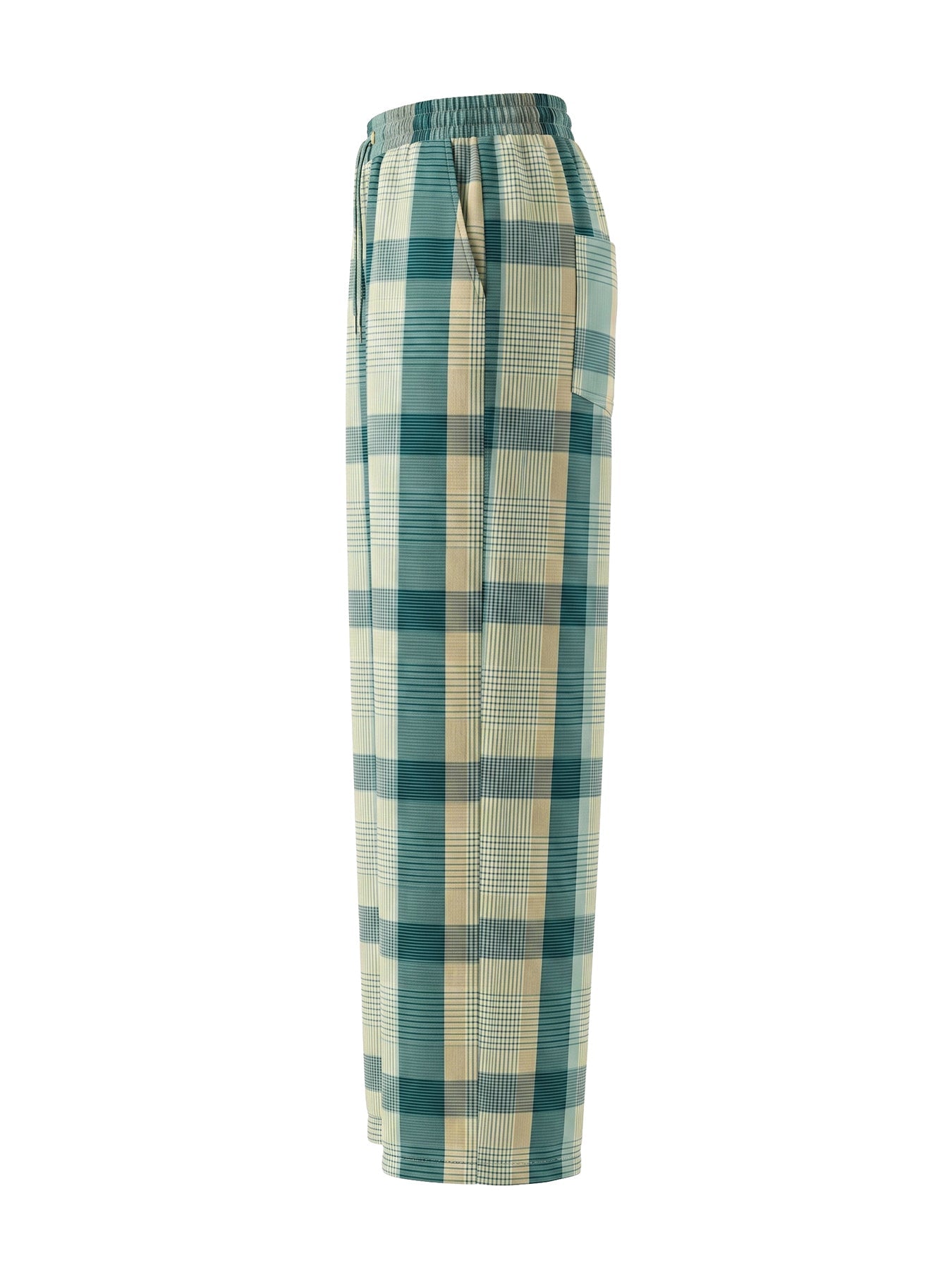 Pockets Plaid Contrast Color Wide Leg Loose Trousers Pants