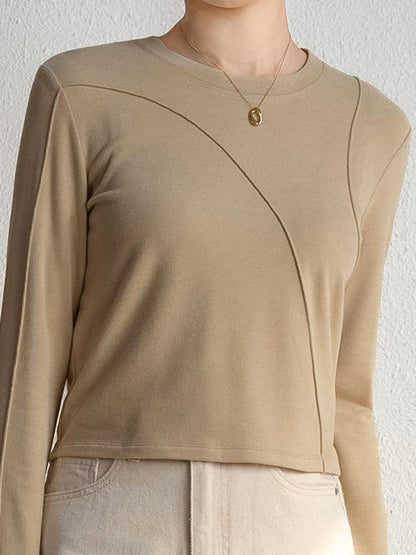 Solid Color Long Sleeves Round-neck T-Shirts Tops