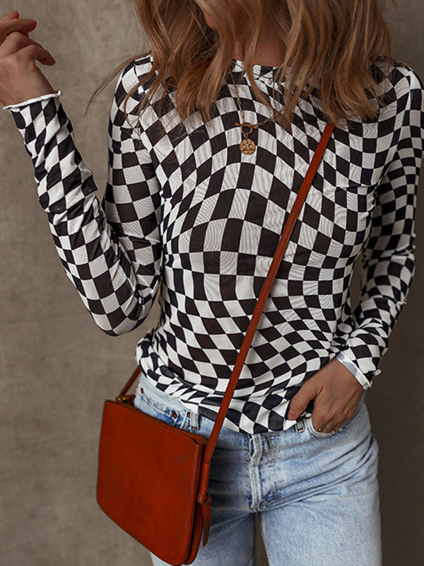 Long Sleeves Skinny Contrast Color Round-Neck T-Shirts Tops