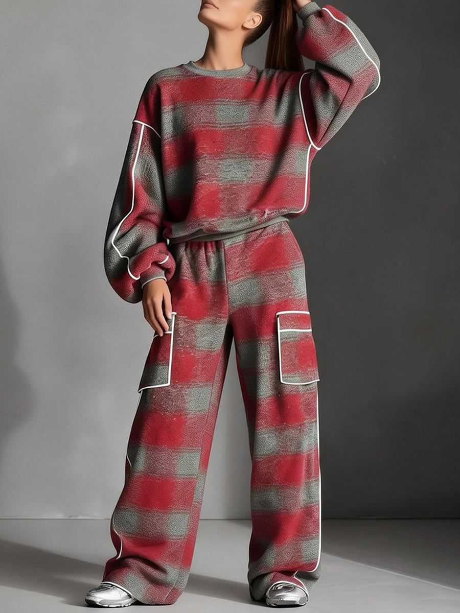 Loose Wide Leg Contrast Color Line Split-Joint Striped Pants