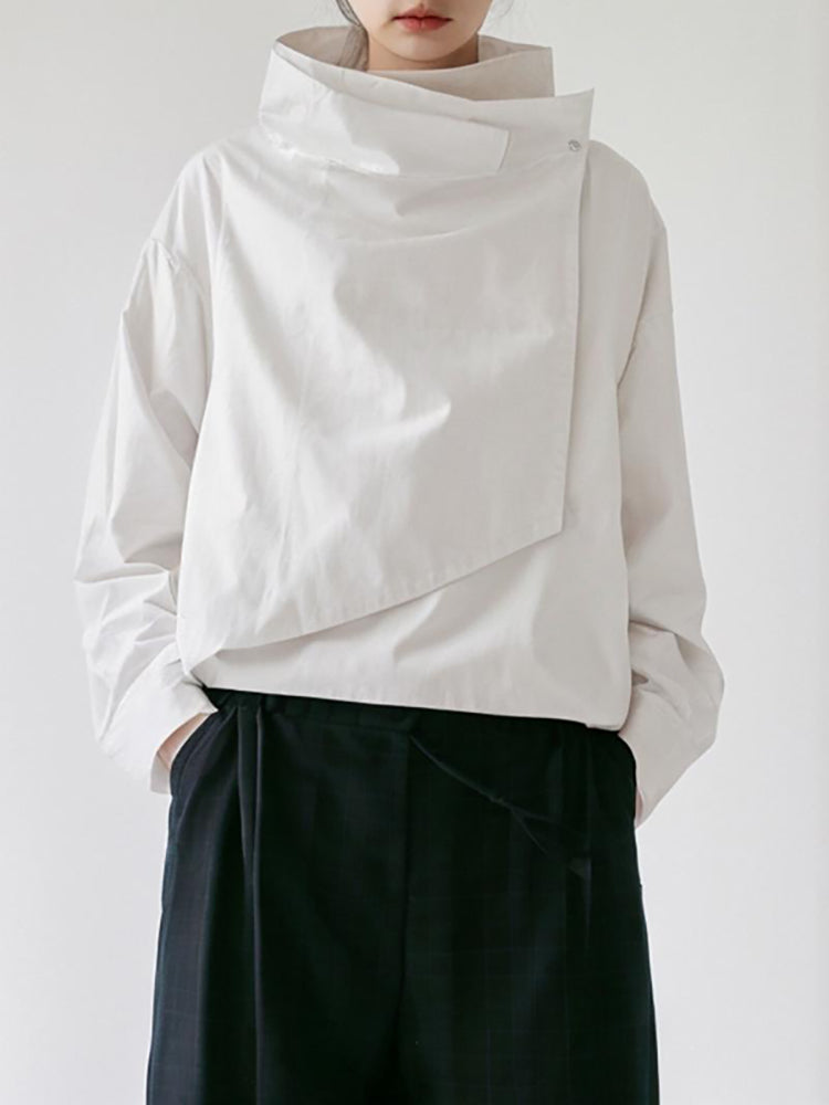 Solid Color Loose Long Sleeves Stand Collar Outerwear Jackets&Coats