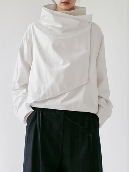 Solid Color Loose Long Sleeves Stand Collar Outerwear Jackets&Coats