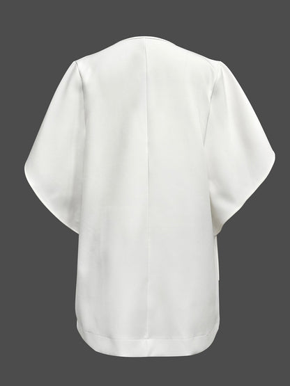 Half Sleeves Loose Solid Color Deep V-Neck Mini Dresses