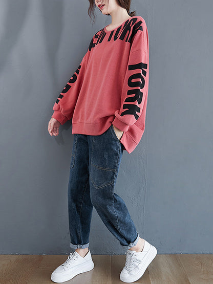 Sweat-shirt élégant à col rond et imprimé lettres 