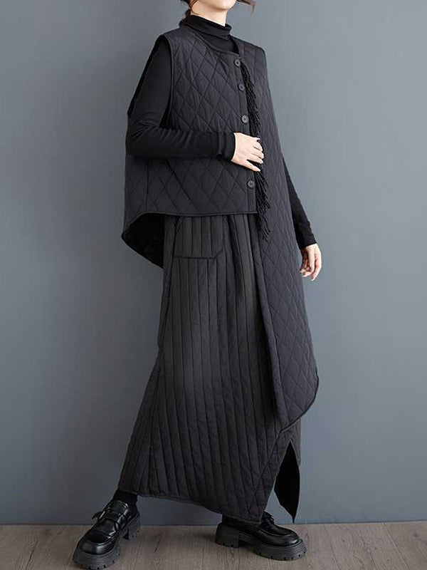 Gilet ample sans manches, asymétrique, boutonné, matelassé, couleur unie, col rond, rembourré 