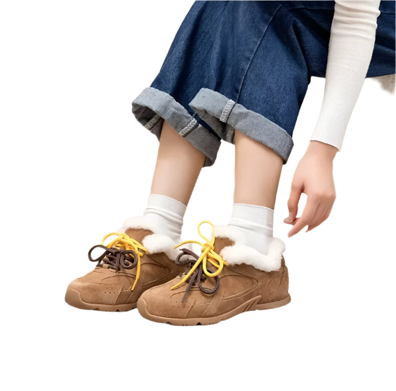 Women Genuine Leather Fur Training Shoes | Winter Velvet Fur Sneakers