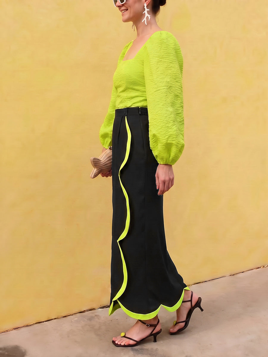 Contrast Color Asymmetric High Waisted Skirts Bottoms
