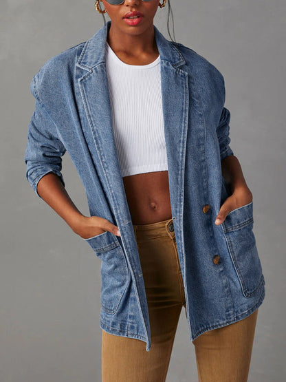 Pockets Buttoned Loose Long Sleeves Notched Collar Outerwear