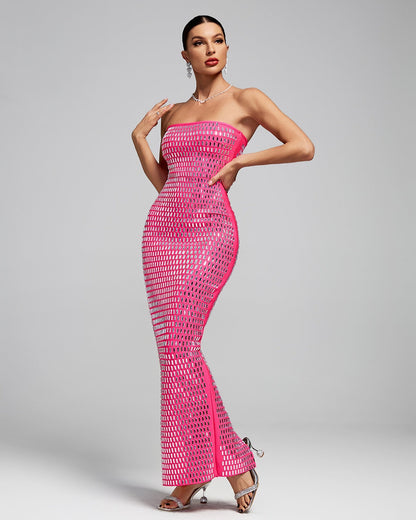 HIKA Strapless Sparkly Open Back Bandage Maxi Dress