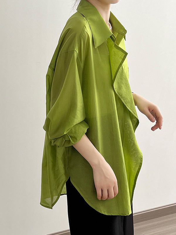 Irregular Clipping Long Sleeves Solid Color Lapel Blouses&Shirts Tops