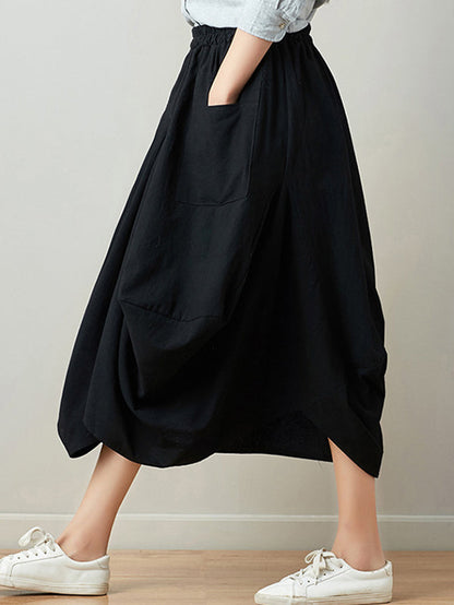 Artistic Retro Ramie Cotton 6 Colors Loose Irregular Elasticity Skirt