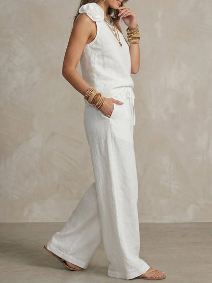 Loose Sleeveless Solid Color Three-Dimensional Flower One-Shoulder Tank Top