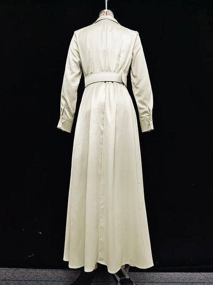 Robe longue ample à manches longues et col cranté, couleur unie, sans ceinture 