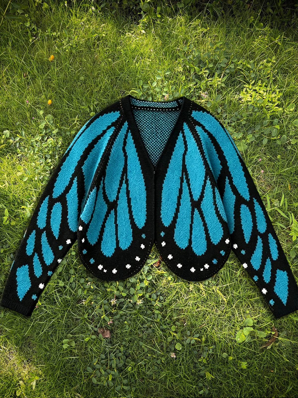 Contrast Color Butterfly Loose Long Sleeves V-neck Cardigan Tops