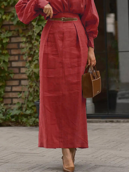 Loose Pleated Solid Color Split-Joint Skirts