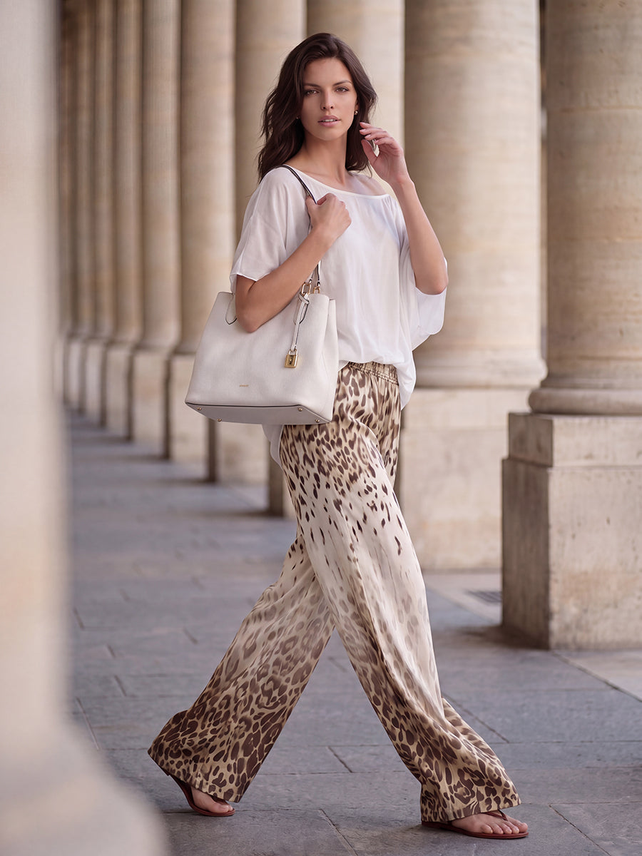 Pockets Leopard Gradient Elasticity Wide Leg Loose Wide Leg Pants Trousers