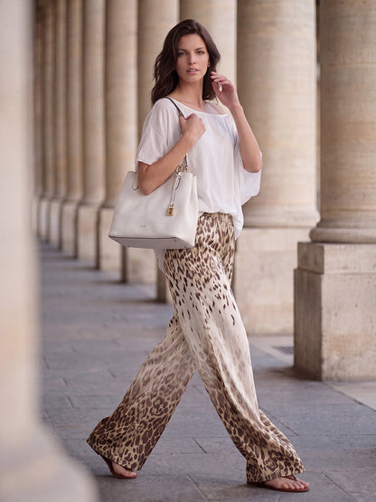 Pockets Leopard Gradient Elasticity Wide Leg Loose Wide Leg Pants Trousers
