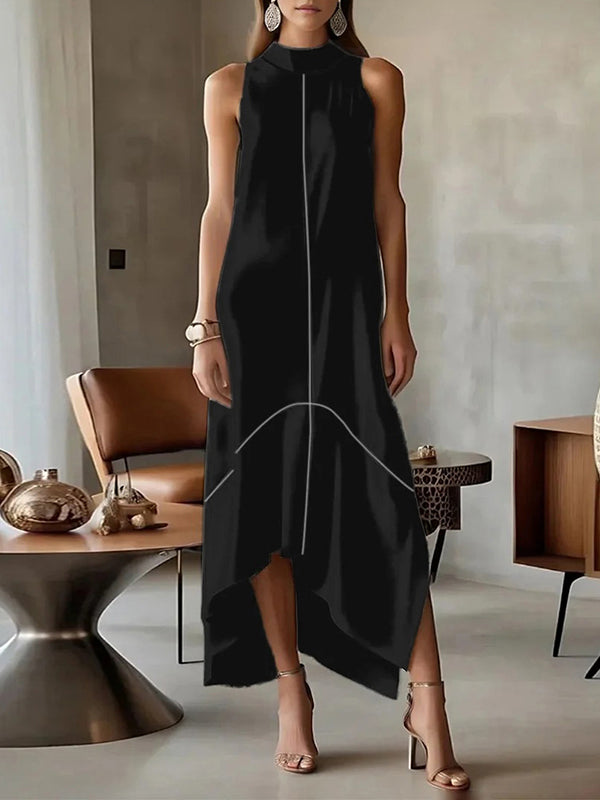 Sleeveless Split-Joint Split-Side High Neck Maxi Dresses
