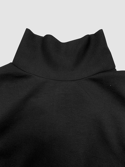 Long Sleeves Loose Asymmetric Buttoned Split-Joint Split-Side Mock Neck Maxi Dresses