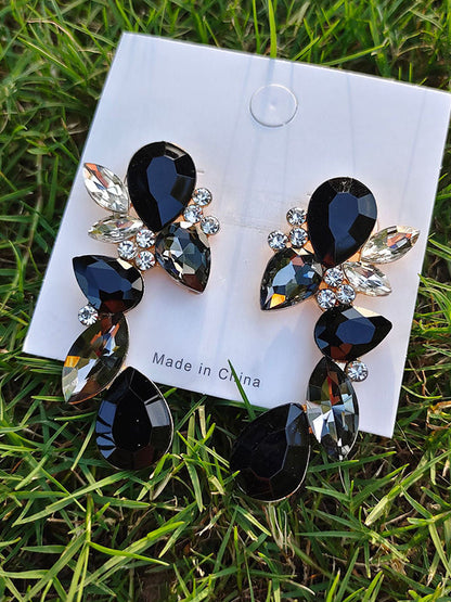Geometric Rhine Stones Drop Earrings BLACK One_size