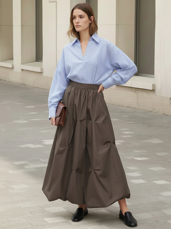 A-Line Flared Elasticity Fluffy Pleated Solid Color Skirts