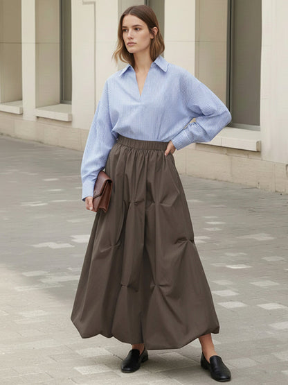 A-Line Flared Elasticity Fluffy Pleated Solid Color Skirts