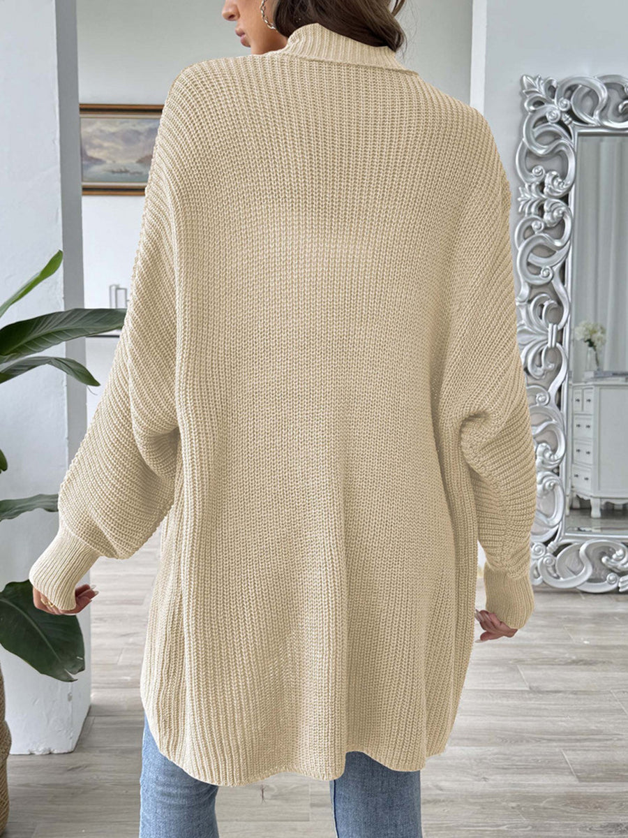 Solid Color Ribbed Loose Long Sleeves Stand Collar Cardigan Tops