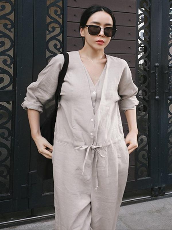 Casual Linen V-neck Jumpsuit