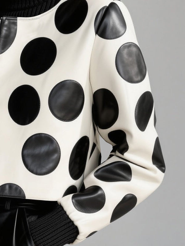 Zipper Split-Joint Polka-Dot Long Sleeves Round-neck Jackets&Coats